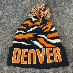 Denver Broncos Pom/Cuff Knit Beanie Toboggan Hat - Adult OSFS Navy Blue Orange